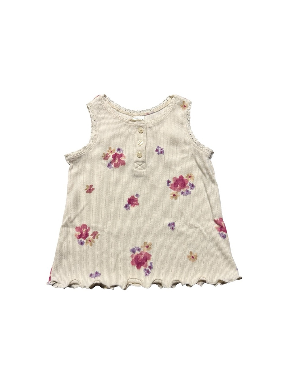 OshKosh B’gosh Toddler Girls Floral Ribbed Tank Top Size 4T Cream Shirt